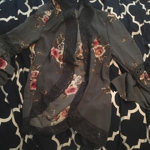 Grey floral kimono cardigan